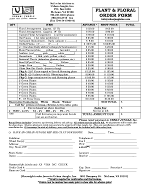 Urban Jungle Plant and Floral Order Form
