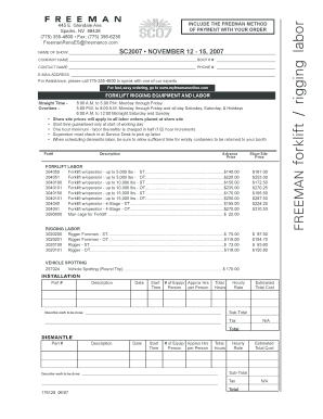 Freeman Forklift and Rigging Labor Order Form