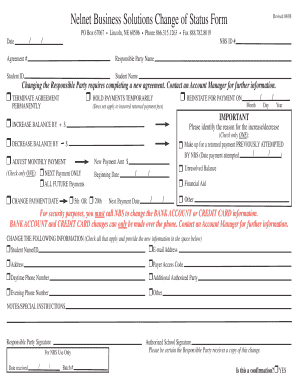 Nelnet Business Solutions Change of Status Form