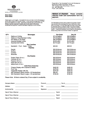 Renaissance Schaumburg Hotel Beverage Order Form