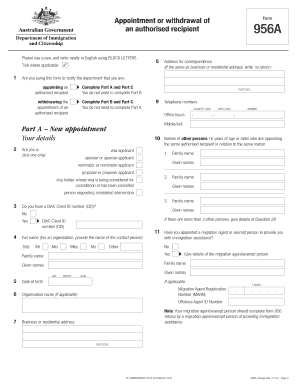 Australian Visa Authorised Recipient Form 956A