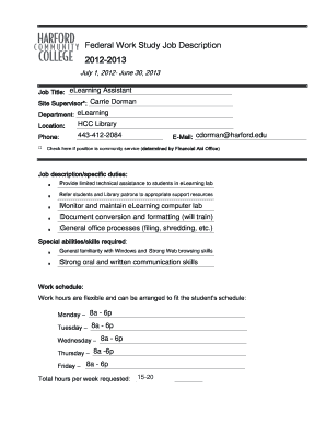 Federal Work Study Job Description Form