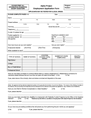 Alpha Project Employment Application Form