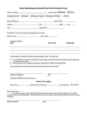 Direct Reimbursement Dental/Vision Plan Enrollment Form