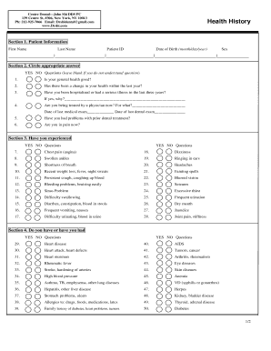 Dental Health History Form
