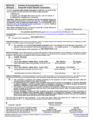California 501(c)(3) Nonprofit Public Benefit Corporation Articles of Incorporation