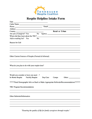 Respite Helpline Intake Form