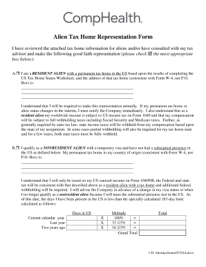 Alien Tax Home Representation Form