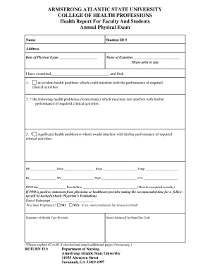 Annual Physical Exam Form for Students