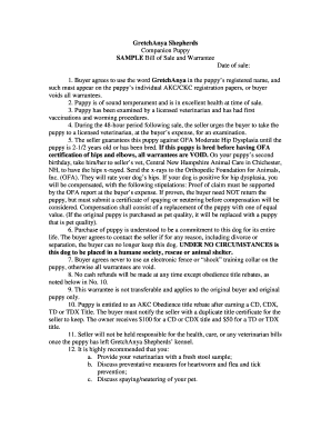 Companion Puppy Bill of Sale and Warranty