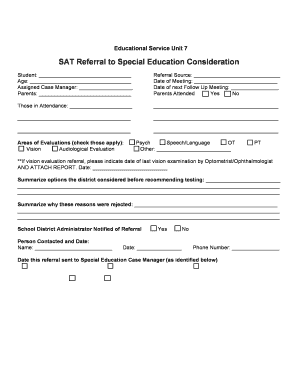 SAT Referral to Special Education Consideration