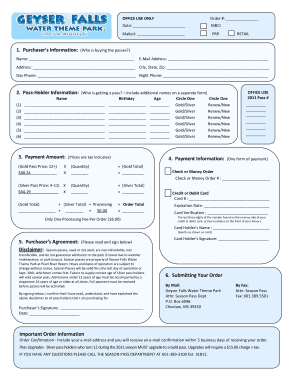Geyser Falls Water Theme Park Season Pass Order Form