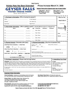 Geyser Falls Water Theme Park Season Pass Order Form