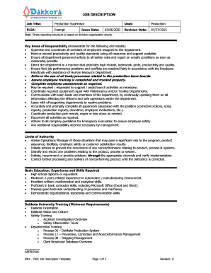 Production Supervisor Job Description