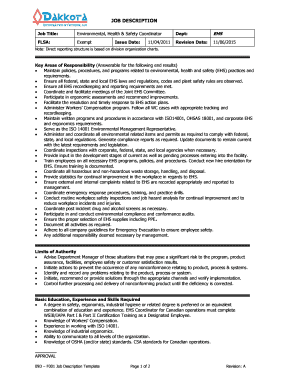 Environmental Health & Safety Coordinator Job Description
