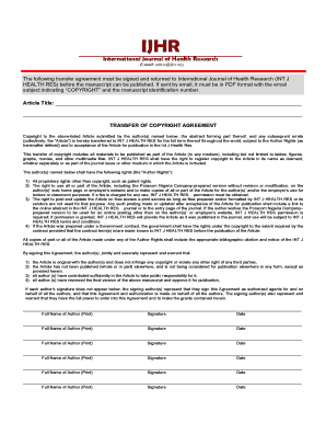 International Journal of Health Research Copyright Transfer Agreement