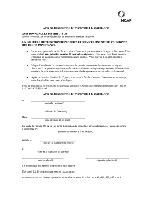Avis de résolution d’un contrat d’assurance