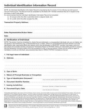 Individual Identification Information Record
