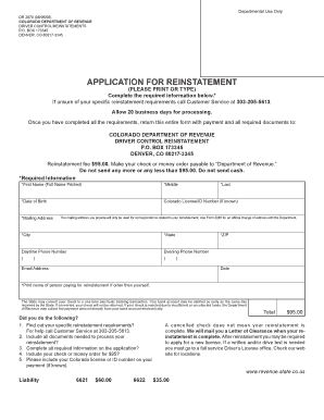 Colorado Driver License Reinstatement Application