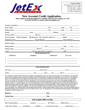 New Account Credit Application