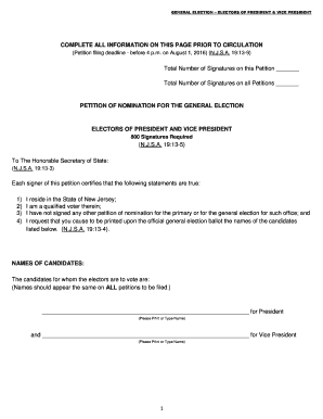 New Jersey Presidential Electors Nomination Petition
