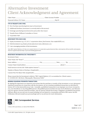 Alternative Investment Client Acknowledgment and Agreement