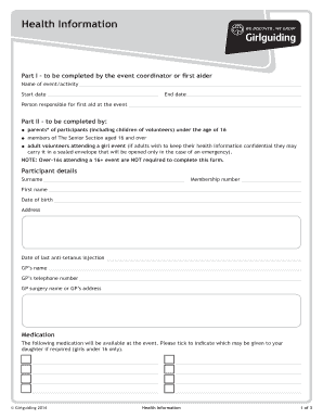 Girlguiding Health Information Form