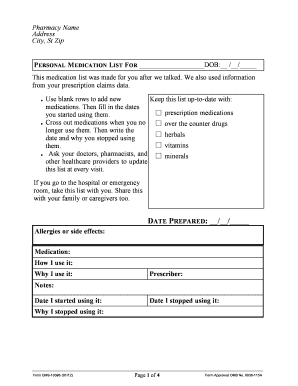 Personal Medication List Form