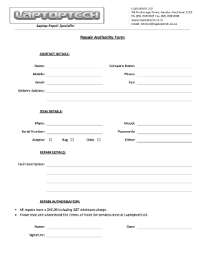 Laptop Repair Authority Form