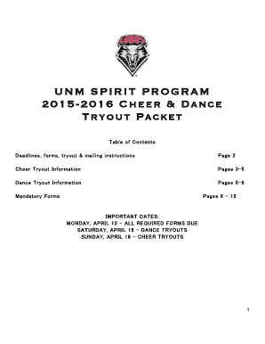 2015-2016 Cheer and Dance Tryout Application and Tryout informationdoc