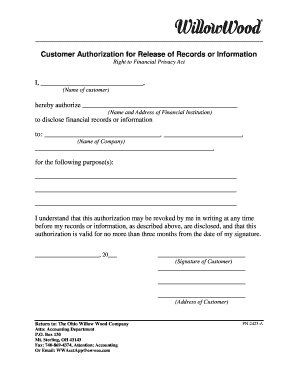 Customer Authorization for Release of Records