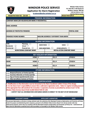 Windsor Police Service Alarm Registration Form