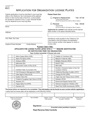 Oklahoma Organization License Plates Application