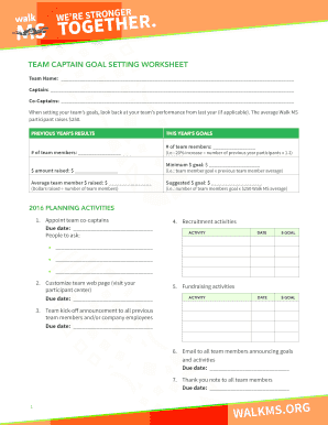 Team Captain Goal Setting Worksheet
