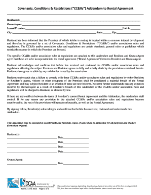CC&Rs Addendum to Rental Agreement