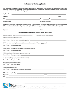 Rental Applicant Reference Form