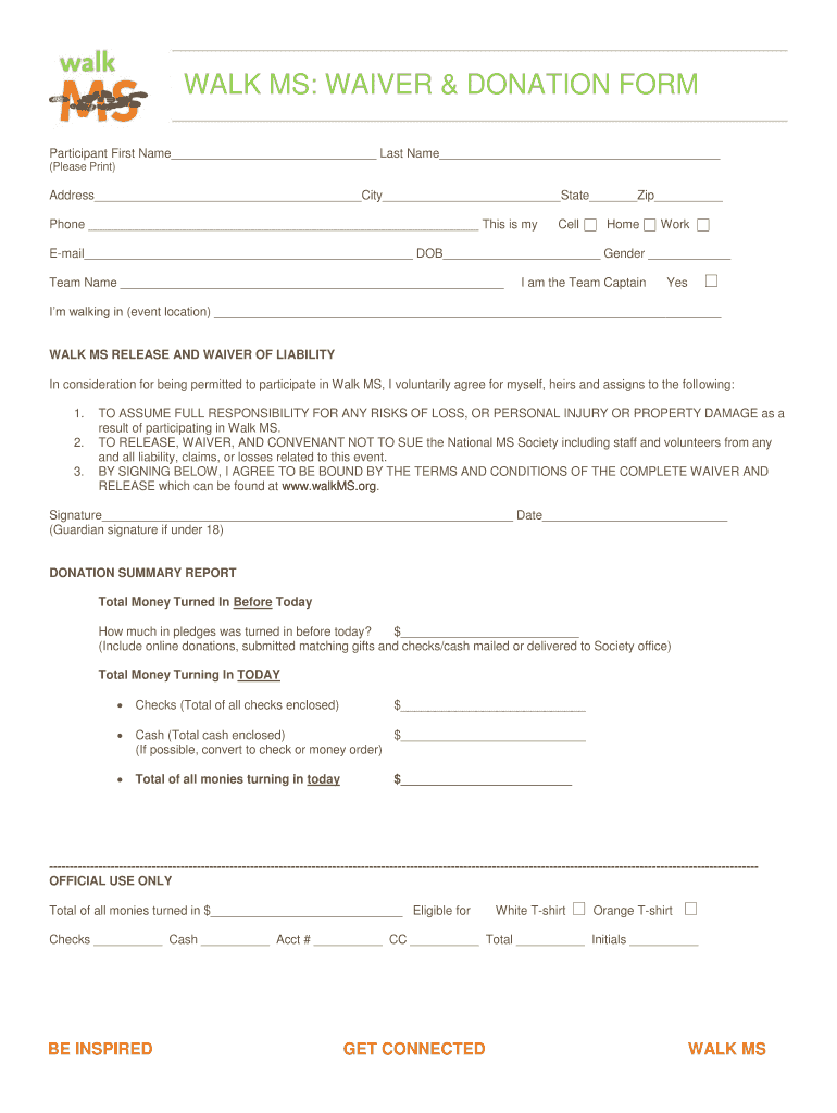 Fillable Online walkgaa nationalmssociety WALK MS WAIVER DONATION FORM ...