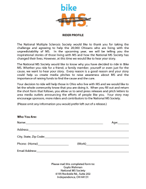 Bike MS Rider Profile Form