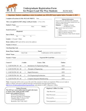 Undergraduate Registration Form for PLTW Students
