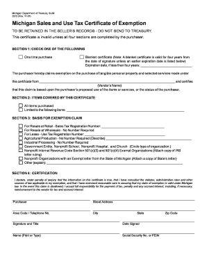 Michigan Sales and Use Tax Certificate of Exemption