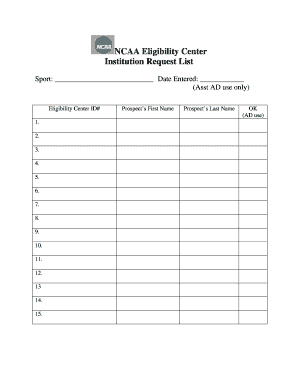 NCAA Eligibility Center Institution Request List