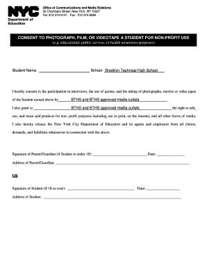 Consent to Photograph Student for Non-Profit Use