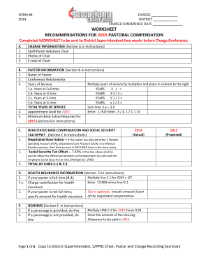 Pastoral Compensation Worksheet Form 6