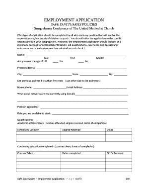 Safe Sanctuaries Employment Application