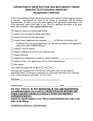 Appointment Request Form for Methodist Clergy