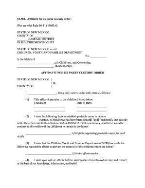 Affidavit for Ex Parte Custody Order