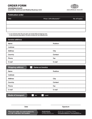 Scientific Publication Order Form