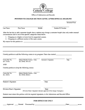 Petition to Change Section/Level After Deadline