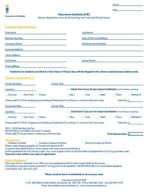Insurance Institute of BC Manual Registration Form