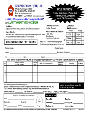 Safety Orientation Course Application Form